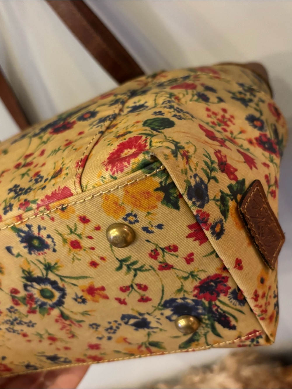 Patricia Nash Cream Floral Canvas Tote with Brown Leather Trim - Picture 4 of 16